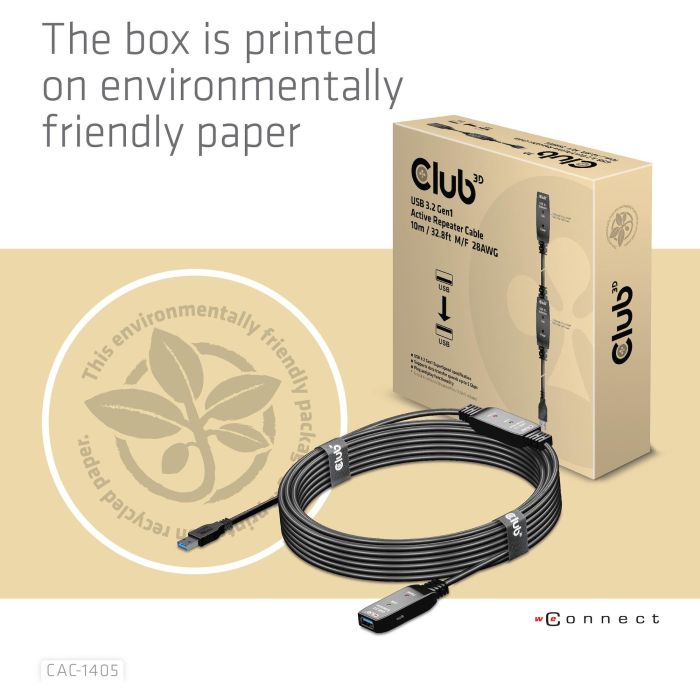 Club3D Cable de Extensión USB 3.2 Activo Tipo A Macho a Hembra 10m 5 Gbps 9