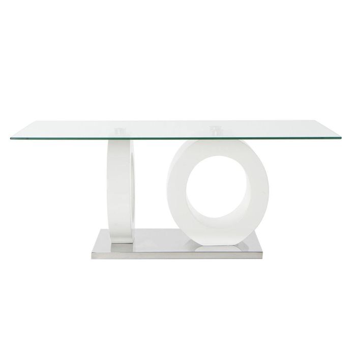 DKD Home Decor Mesa de Centro Moderna con Tapa de Cristal y Estructura de MDF Blanco Transparente Desmontable 60x110x45 cm 2 DKD Home Decor Mesa de Centro Moderna con Tapa de Cristal y Estructura de MDF Blanco Transparente Desmontable 60x110x45 cm 2