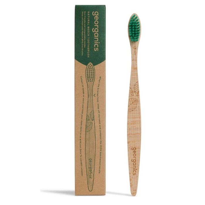 GEORGANICS Cepillo Dental Mediano Madera de Haya con Cerdas de Nailon sin BPA