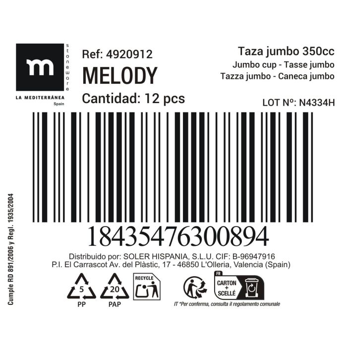 Taza Jumbo Melody 350 cc - Inde (36 Unidades) 1 Taza Jumbo Melody 350 cc - Inde (36 Unidades) 1