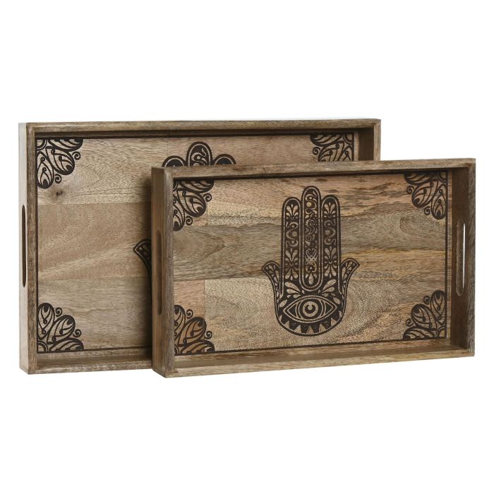 Bandeja Indio DKD Home Decor Natural Natural 27 x 5.5 x 43.5 cm Set de 2 2