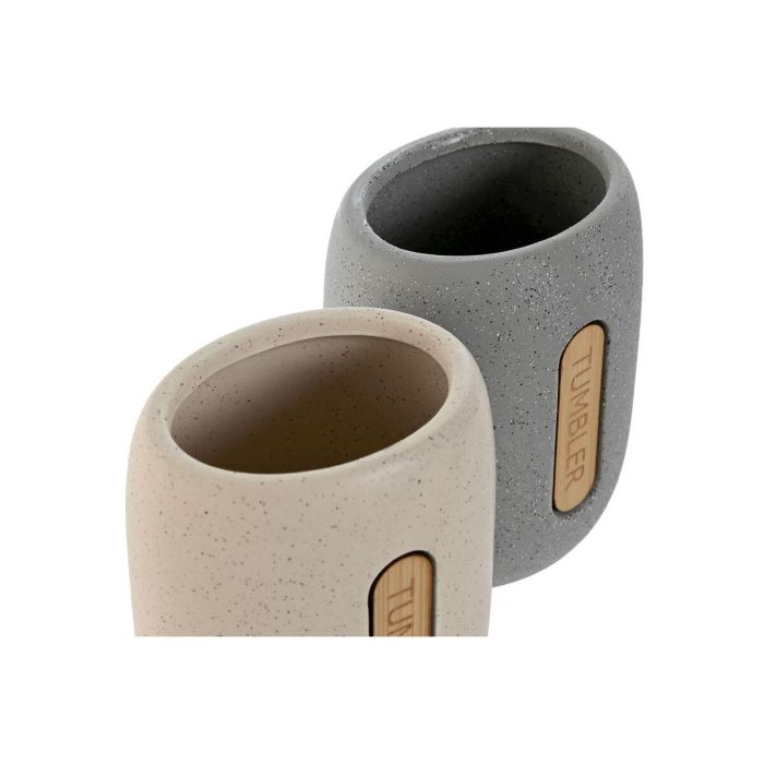 Vaso Basicos DKD Home Decor Crema Gris 7 x 11 x 8.5 cm (2 Unidades) 1