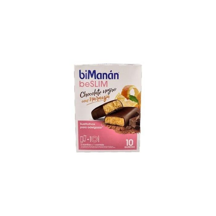 BIMANAN Barritas Sustitutivas Chocolate Negro y Naranja para Control de Peso, con 12 Vitaminas y 11 Minerales, Expositor 10 unidades