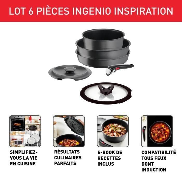 TEFAL INGENIO Juego de 6 piezas, Inducción, Aluminio fundido, Antiadherente, Sartén, Cazuela, Hierro fundido + tapa de cristal, Inspiración L867S604 1