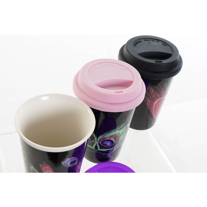 DKD Home Decor Mug Moderno Colección Peacock Porcelana y Silicona Multicolor Surtido 400ml Apto Lavavajillas (6 Unidades) 2