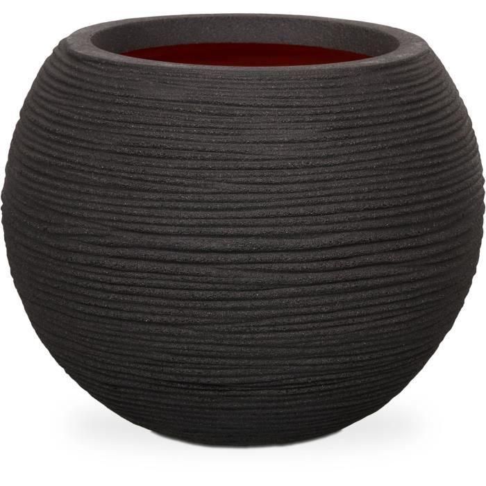 Capi Europe KBLR270 424217 Maceta / Tiesto redondo Nature Rib en color negro, de 40 cm de diámetro y 32 cm de altura