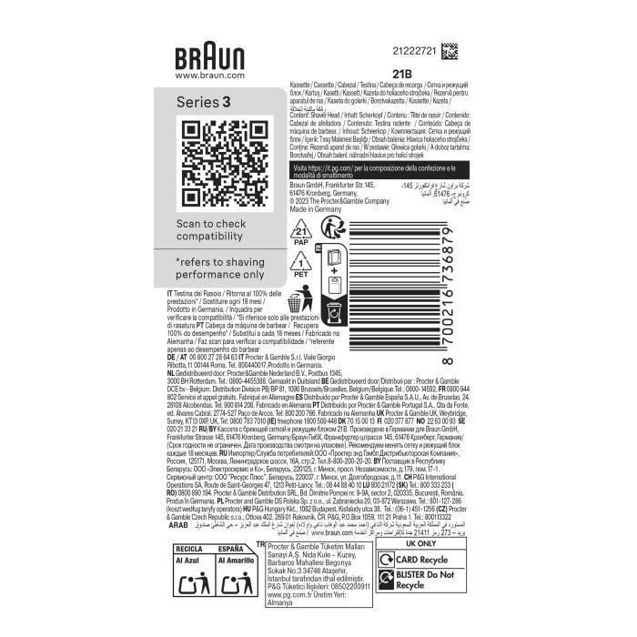 Braun BRA8700216736879 Cabezal de Afeitadora Serie 3 - 2 Láminas - 100% Fabricado en Alemania 3