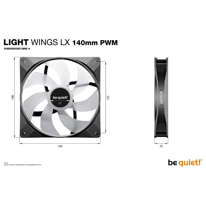 be quiet! LIGHT WINGS LX PWM Triple-Pack Ventilador 140mm con Iluminación LED RGB Controlable y Rodamientos de Rifle para PC