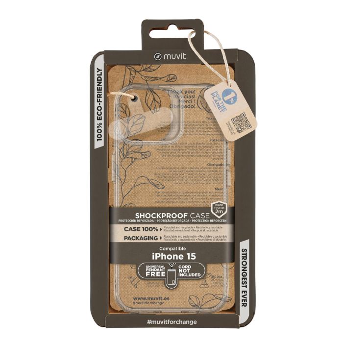 Muvit Funda Shockproof Recycletek para iPhone 15 - Material Reciclado, Protección contra Caídas y Arañazos