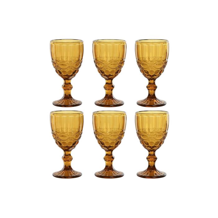 DKD Home Decor Copa Basicos de Cristal Ámbar 325ml Set de 6 con Relieve Colección Classic Garbo 8.7x17x8.7 cm