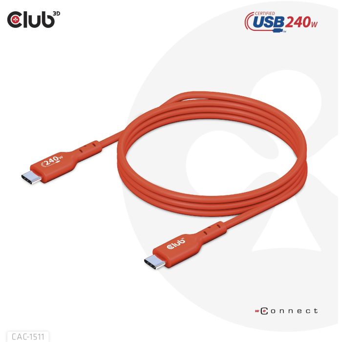 Club3D Kabel USB 2 Typ C PD 240W / 480Mb 1m St/St 2 Club3D Kabel USB 2 Typ C PD 240W / 480Mb 1m St/St 2