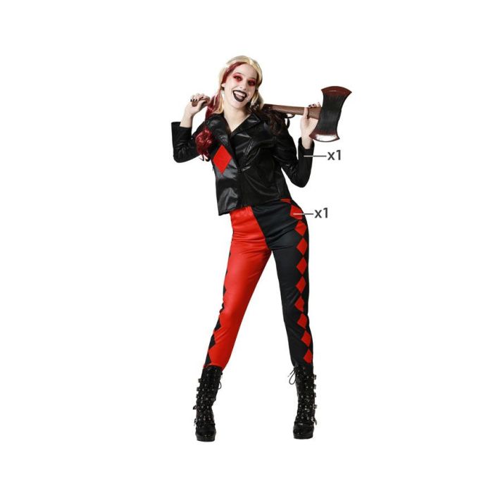 Disfraz Arlequín Conjunto para Mujer Adulta, Rojo y Negro con Chaqueta y Pantalones de Rombos - Talla XL, Ideal para Fiestas Disfraz Arlequín Conjunto para Mujer Adulta, Rojo y Negro con Chaqueta y Pantalones de Rombos - Talla XL, Ideal para Fiestas