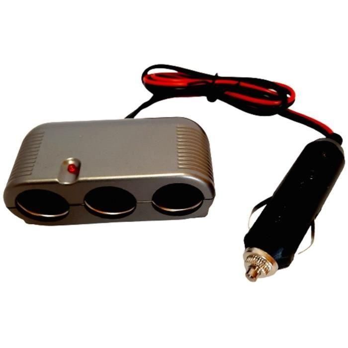 Toma mechero triple 12/24V - HTC EQUIPMENT - Con toma Heavy duty y cable rojo de 80cm Toma mechero triple 12/24V - HTC EQUIPMENT - Con toma Heavy duty y cable rojo de 80cm