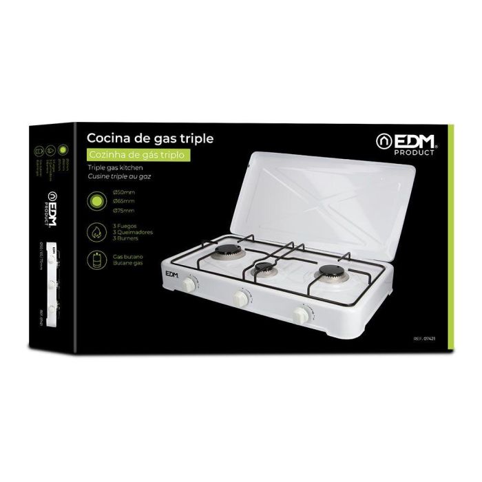 Edm Cocina de Gas Esmaltada 3 Fuegos Blanca para Gas Butano Exterior 1