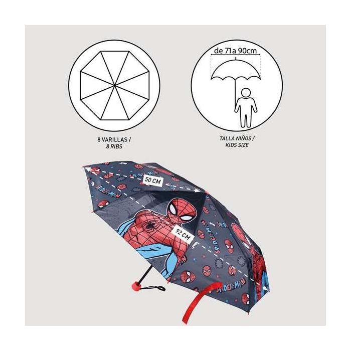 Cerdá Spiderman Paraguas Manual Plegable Escolar 50 cm para Niños y Niñas de 2 a 8 años. 100% Poliéster Resistente 5