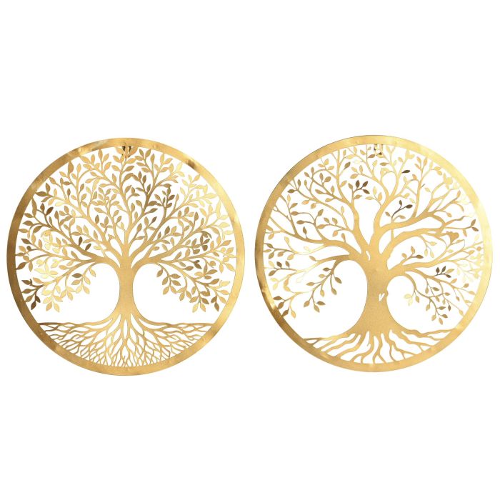 DKD Home Decor Decoración Pared Shabby Árbol Metal Dorado 40x40 cm Set de 4 Unidades