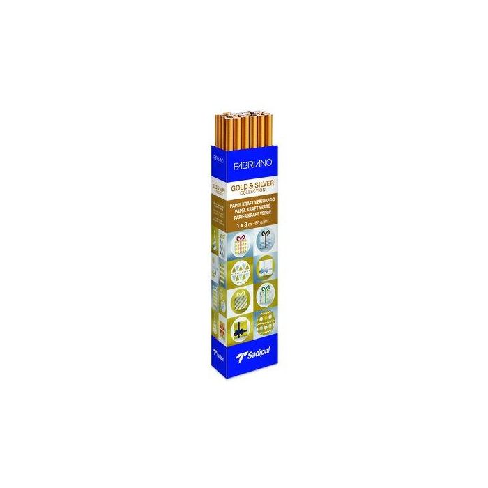 Papel De Embalar Kraft Rollo Sadipal Oro 1X3 M 60Gr Expositor De 25 Rollos