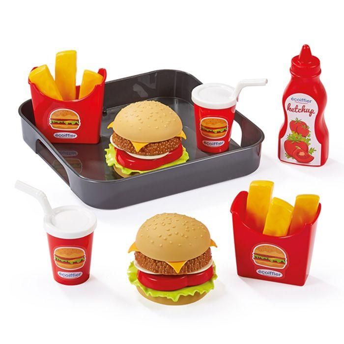 Ecoiffier Chef Bandeja de Hamburguesas 19.5 cm con 2 Hamburguesas, 2 Papas Fritas, 2 Bebidas y Botella Ketchup para Niños +18 meses Ecoiffier Chef Bandeja de Hamburguesas 19.5 cm con 2 Hamburguesas, 2 Papas Fritas, 2 Bebidas y Botella Ketchup para Niños +18 meses