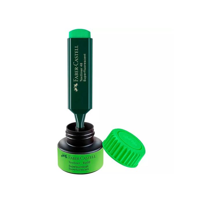 Tinta Rotulador Faber Castell Textliner Fluorescente 1549 Con Sistema Capilar Color Verde Bote 30 mL 2