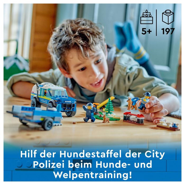 LEGO City Entrenamiento Móvil para Perros Policía, Juego Construcción 197 Piezas, Edad 5+