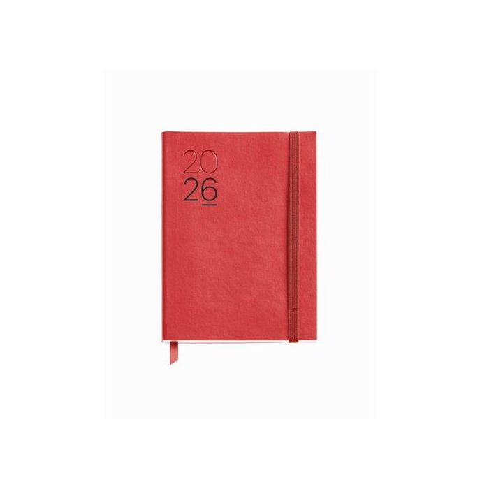 Agenda Anual (2026) Miquelrius Basic Luxor Cosida Tapa Simil Piel Con Goma Journal 122X168 S/V Rojo
