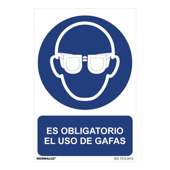 Normaluz Cartel "Es obligatorio el uso de gafas" en PVC 0,7mm, 30x40cm, Blanco/Azul 0 Normaluz Cartel "Es obligatorio el uso de gafas" en PVC 0,7mm, 30x40cm, Blanco/Azul 0