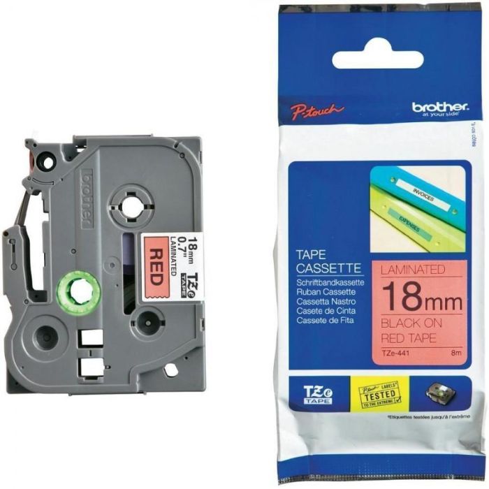 BROTHER Cinta laminada rojo/negro 18mm