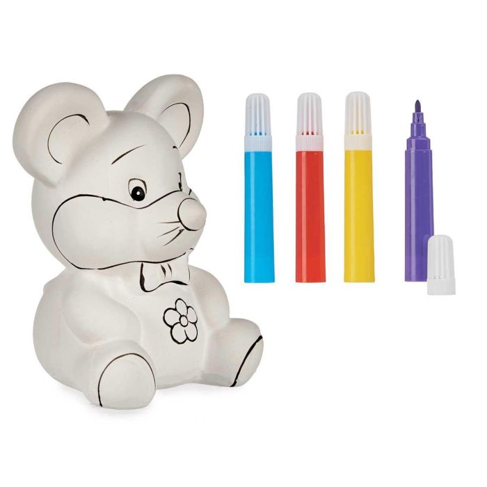 Hucha Ratón Cerámica Pincello con 4 Rotuladores - 10x12.7x8 cm, Blanco (24 Unidades) 1 Hucha Ratón Cerámica Pincello con 4 Rotuladores - 10x12.7x8 cm, Blanco (24 Unidades) 1
