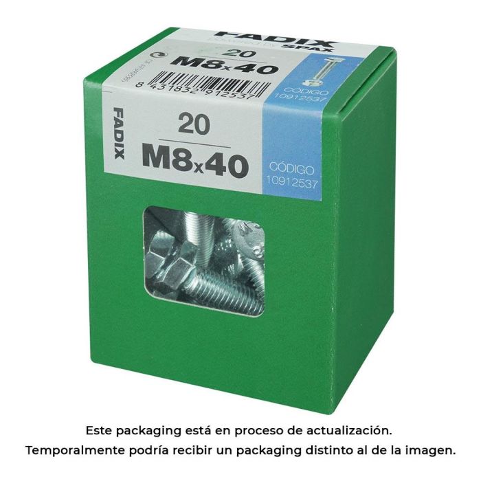 Fadix Tornillo de Métrica con Cabeza Hexagonal y Tuerca Cincada M8x40mm, Caja de 20 Unidades