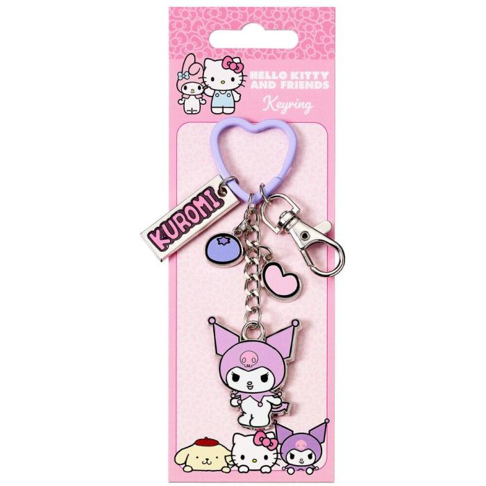 THE CARAT SHOP Llavero Kuromi Hello Kitty con Clip y Anilla Corazón, Aleación de Zinc