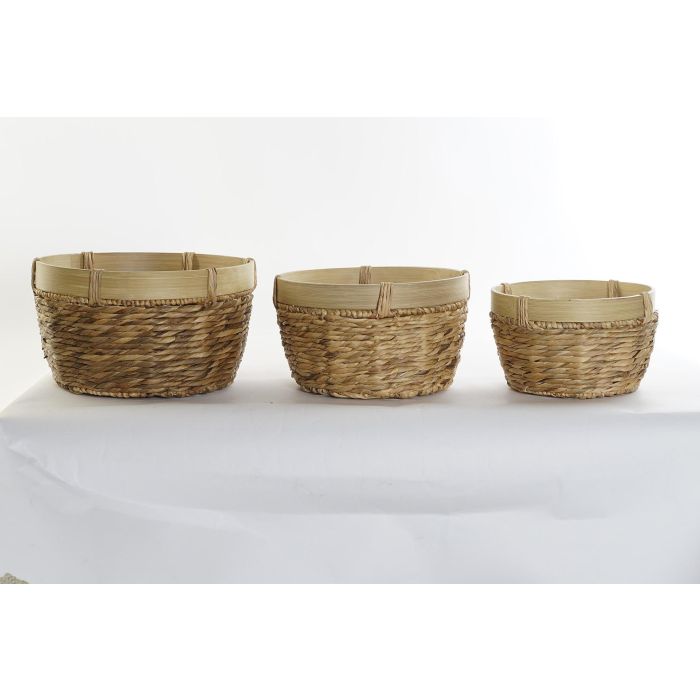 DKD Home Decor Cesta Tropical Hecha a Mano Reciclable de Junco y Bambú Marrón Natural, Set de 3 (40x23x40 cm) 3 DKD Home Decor Cesta Tropical Hecha a Mano Reciclable de Junco y Bambú Marrón Natural, Set de 3 (40x23x40 cm) 3