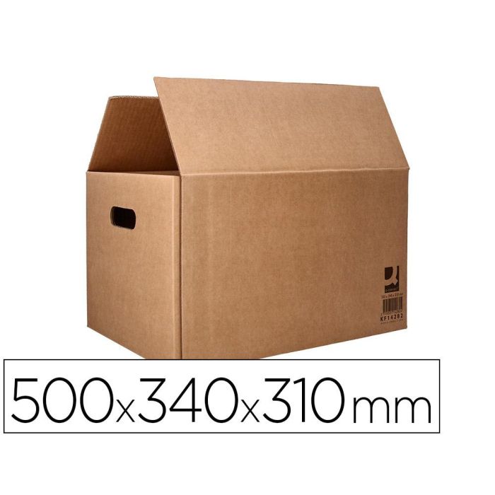 Caja Para Embalar Q-Connect Americana Con Asas Carton Reciclado Canal Simple 5 mm Color Kraft 500x340x310 mm 25 unidades