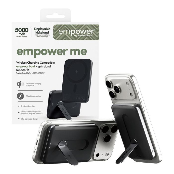 PanzerGlass Empower Bank w. Spin Stand - Banco de Potencia con Cargador Inalámbrico de 15W, 5000mAh, Color Negro Espacial 5