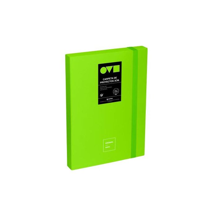 Grafoplás 91271021 Caja de Proyectos Unequal Minimal de Polyfoam, Folio, Verde, Lomo 30mm, Apertura 360º y Cierre con Goma