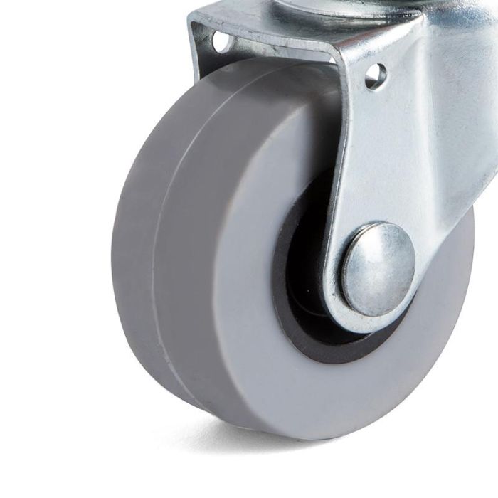 Q&Q Tp8 Rueda Giratoria con Aro de Goma Ø40mm, Acabado Zincado, Carga Máxima 20kg, Soporte Acero Estampado y Fijación Taladro Pasante 2