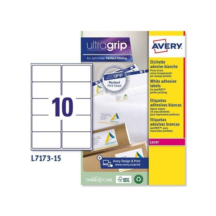 Avery Etiquetas Adhesivas Ultragrip Para Paquetes 99,1x57 mm Inkjet-Láser 10 X 15H Blanco