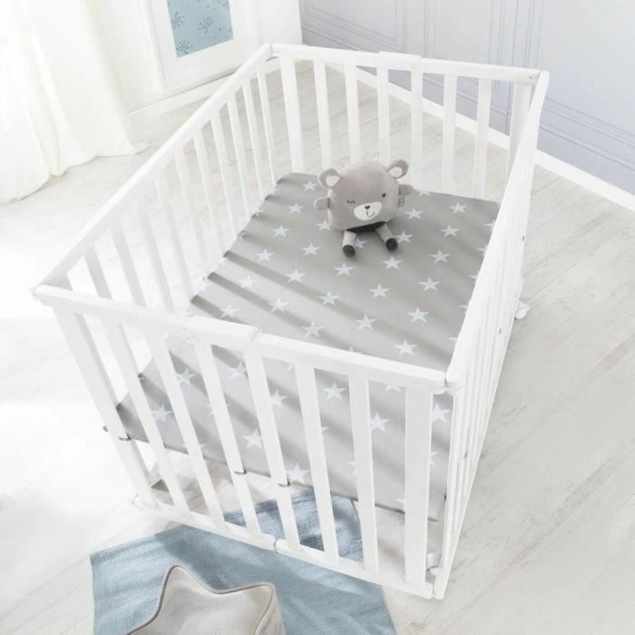 Roba ROB4005317339061 Parque Infantil Plegable Little Stars 75x100cm Altura Regulable 4 Ruedas Freno Madera Blanca Diseño Estrellas 4