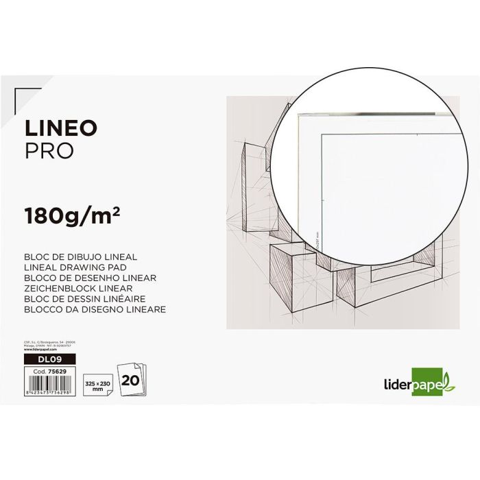 Bloc Dibujo Liderpapel Lineal Encolado 230x325 mm 20 Hojas 180 gr-M2 Con Recuadro