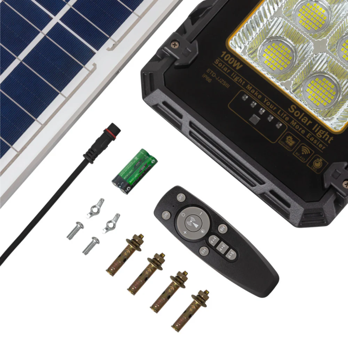 Proyector Solar 100W con Control Remoto IP65 Kit LED Batería Litio Panel Solar 4m Cable 1916-FLSOL-100W-CW 5 Proyector Solar 100W con Control Remoto IP65 Kit LED Batería Litio Panel Solar 4m Cable 1916-FLSOL-100W-CW 5