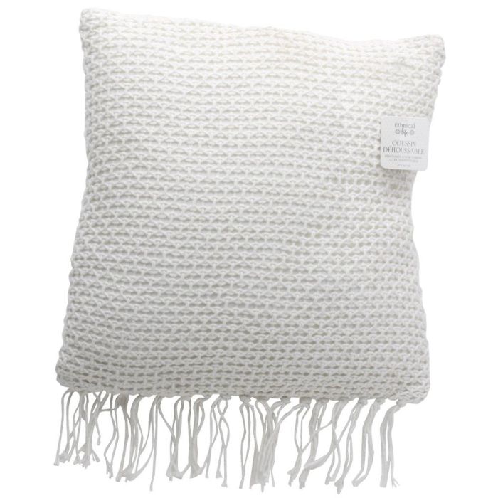 Home Deco Factory Cojín Blanco 40x40 cm Algodón y Poliéster Colección Ethnical Life Flecos Desenfudable 2