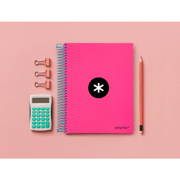 Antartik Cuaderno Espiral A5 Micro Tapa Forrada 120 Hojas 90gr Cuadro 5mm Banda S 6 Taladros Rosa 9