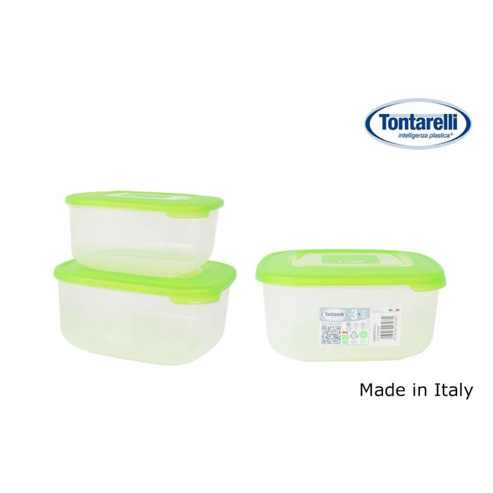 Inde Set de 3 Fiambreras Cuadradas Family de 1 L, 1.5 L y 2.5 L con Tapa Verde (20 Cajas)