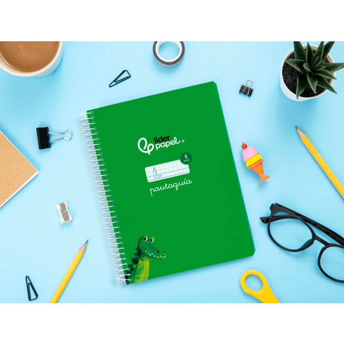Liderpapel Cuaderno Espiral Din A5 Pautaguía Tapa Blanda 40 Hojas 75gr Cuadro Pautado 5mm Color Verde 7