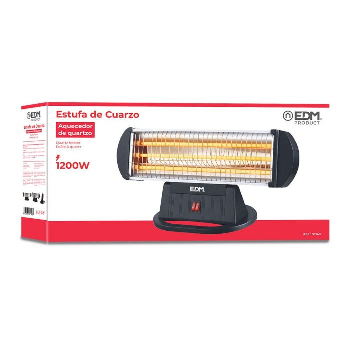 Edm Estufa de cuarzo 3 barras 1200 w con sistema de seguridad anti-vuelco y reflector protegido 1
