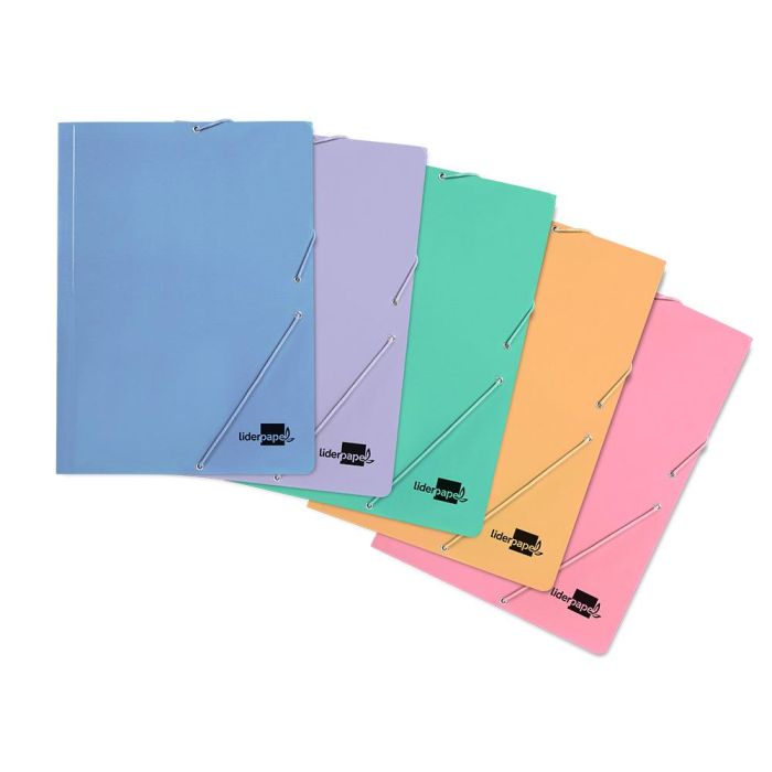 Carpeta Liderpapel Gomas Folio 3 Solapas Carton Plastificado Colores Pasteles Surtidos 8