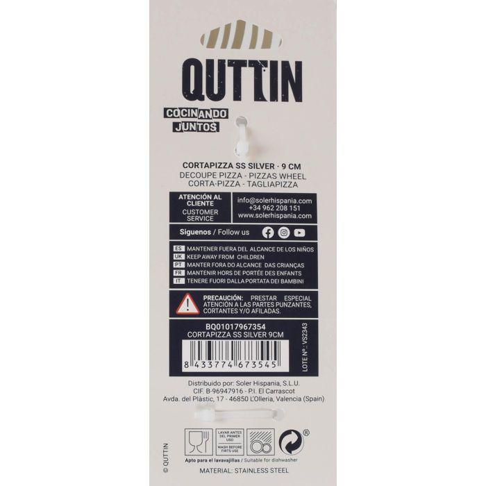Quttin Cortapizza Acero Inoxidable Plateado 9 cm (12 Unidades)