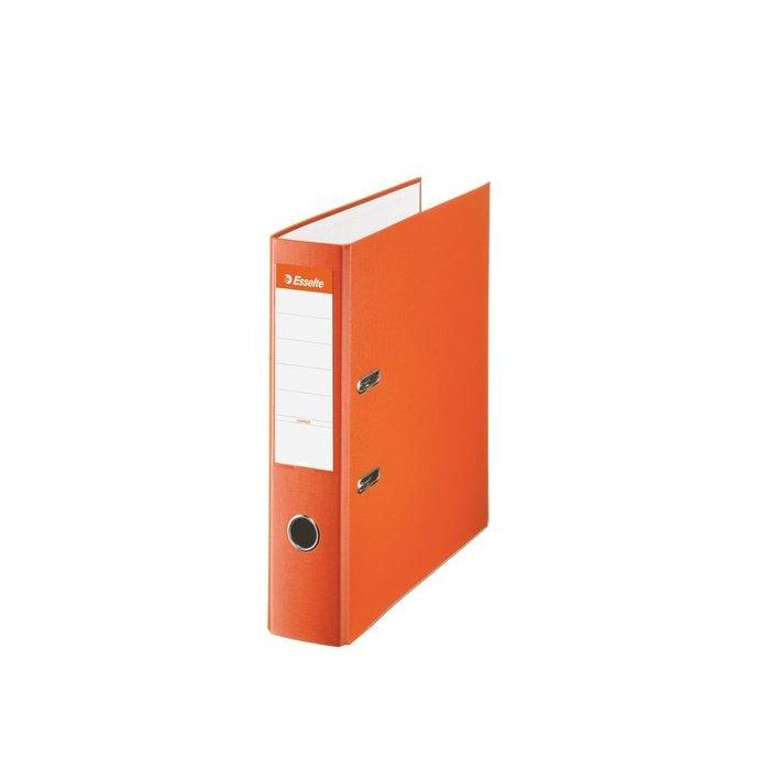 Esselte Archivador de Palanca Folio Lomo 75mm Cartón Forrado PVC Naranja con Rado y Cantoneras Metálicas