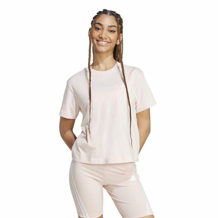 Camiseta de Manga Corta Mujer Adidas Essentials Small Logo Beige Rosa 4