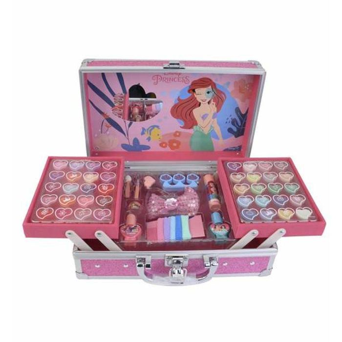 Markwins Maletín de Maquillaje Metálico Princesas Juguete 25x19,5x8,7 cm, 20 Brillos Labios, 20 Sombras Ojos, Accesorios, Edad 3+ Años