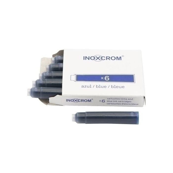 Inoxcrom Cartucho de Tinta Estilográfica Azul Real, Caja de 6 Unidades, Compatible con Varias Marcas